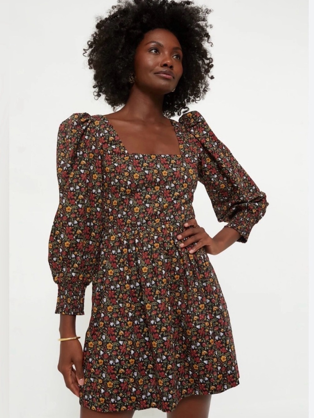 Tuckernuck Hyacinth House Black Floral Square Neck Spencer Mini Dress S Small